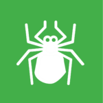 White vector graphic of a tick on a green background